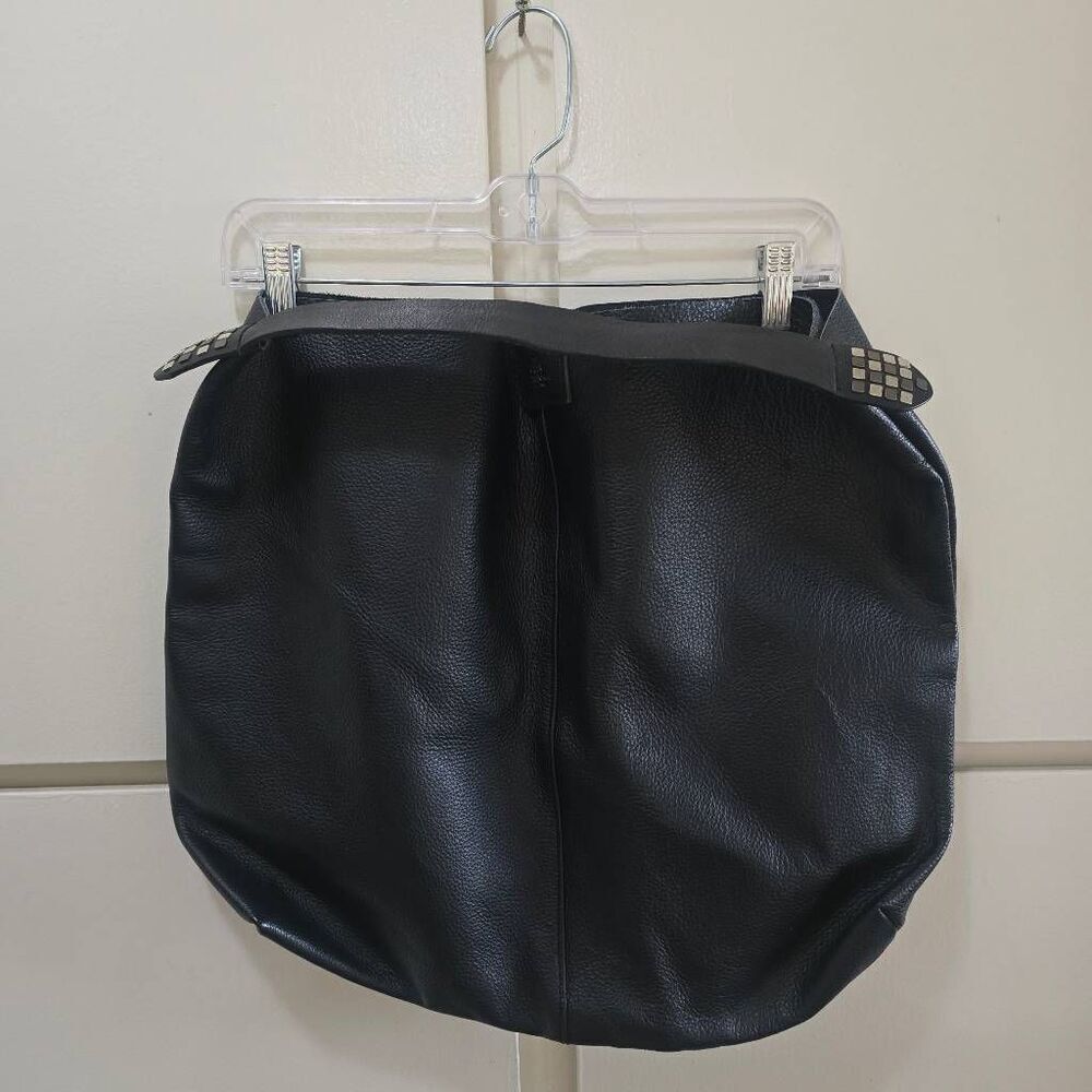 The Gran Skins and Co Blk. Leather Tote Bag,Snap Close, Silver Stud Trim, NEW
